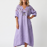 Sandrine | Embroidered Midi Dress with Pockets
