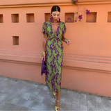 Manon | Long Floral Green Dress
