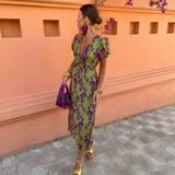 Manon | Long Floral Green Dress