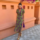 Manon | Long Floral Green Dress