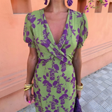 Manon | Long Floral Green Dress