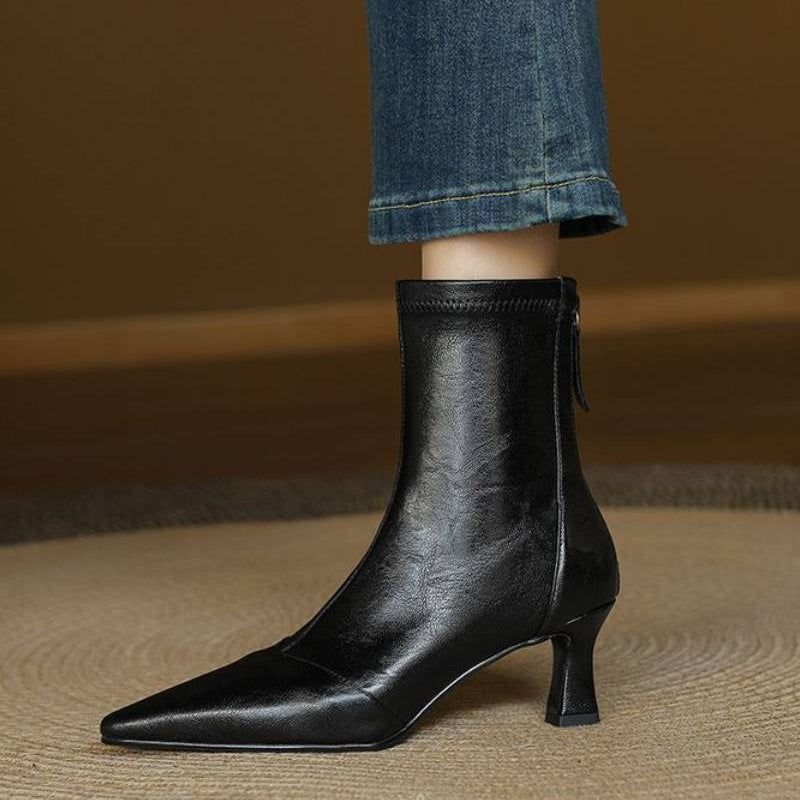 Stella | Elegant Heeled Leather Ankle Boots