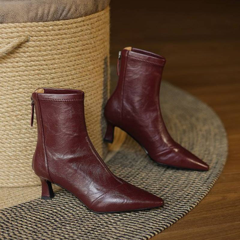 Stella | Elegant Heeled Leather Ankle Boots