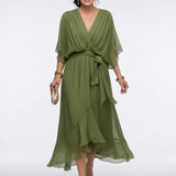 Elysia | Draped Midi Dress with Neckline