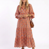 Chloe | Geometric Ruffled Midi Dress