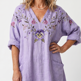 Sandrine | Embroidered Midi Dress with Pockets