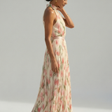 Aurelle | Halter Neck Floral Midi Dress