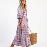 Lea | Geometric Ruffled Midi Dress