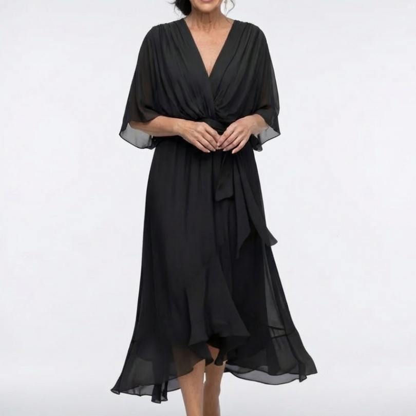 Elysia | Draped Midi Dress with Neckline