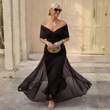 Camille | Long Dress with Off-the-Shoulder Sleeves