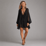 Oriella™ black ruffle A-line mini dress – image 1