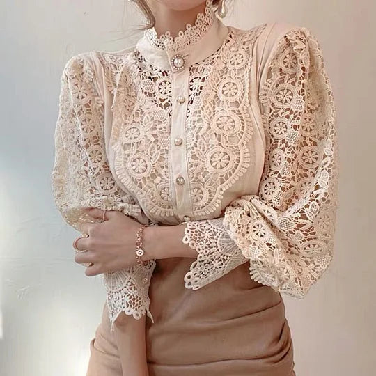 Tove | Long Sleeve Blouse with Lace and Details