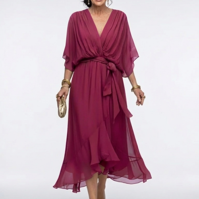 Elysia | Draped Midi Dress with Neckline