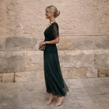 Camille | Long Dress with Off-the-Shoulder Sleeves