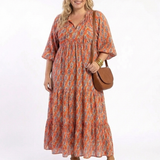 Chloe | Geometric Ruffled Midi Dress