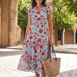 Lilac | Floral Print Flared Midi Dress