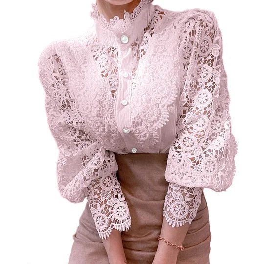 Tove | Long Sleeve Blouse with Lace and Details