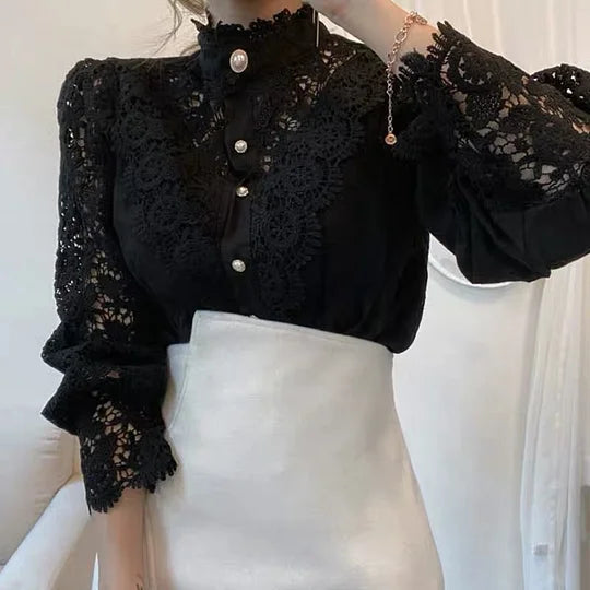 Tove | Long Sleeve Blouse with Lace and Details