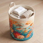 Sea Breeze hand-quilted laundry basket – a seaside scene (view 3)