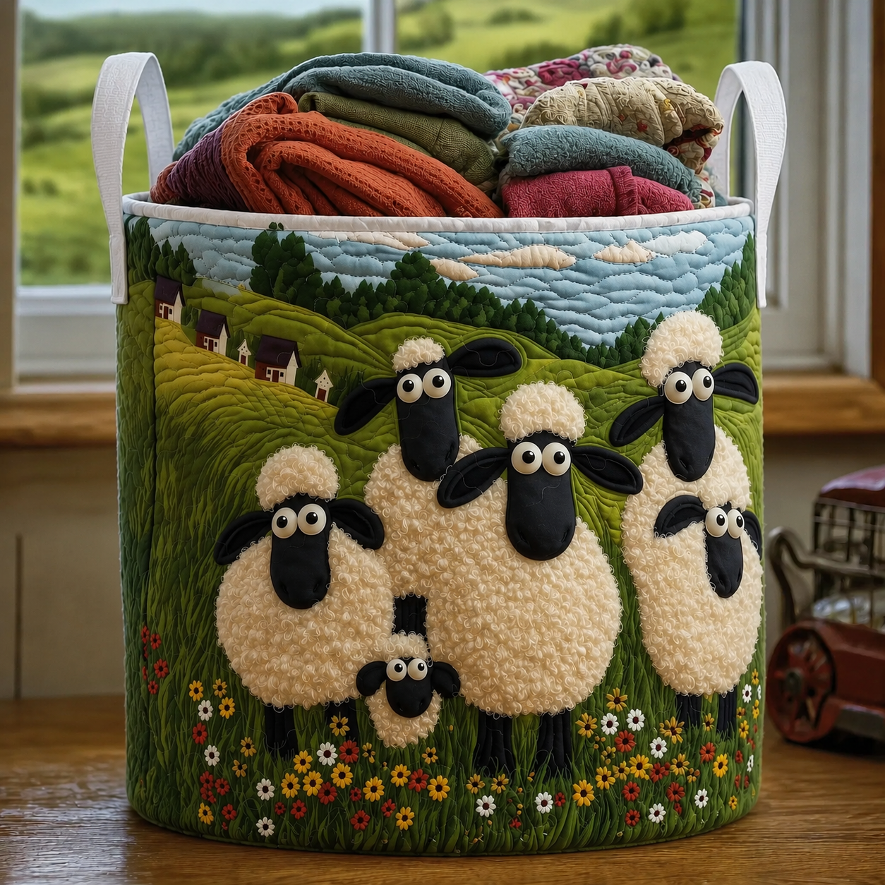 Pearl hand-quilted laundry basket – refined quilting
