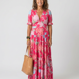 Ione | Short-Sleeve Floral Midi Dress