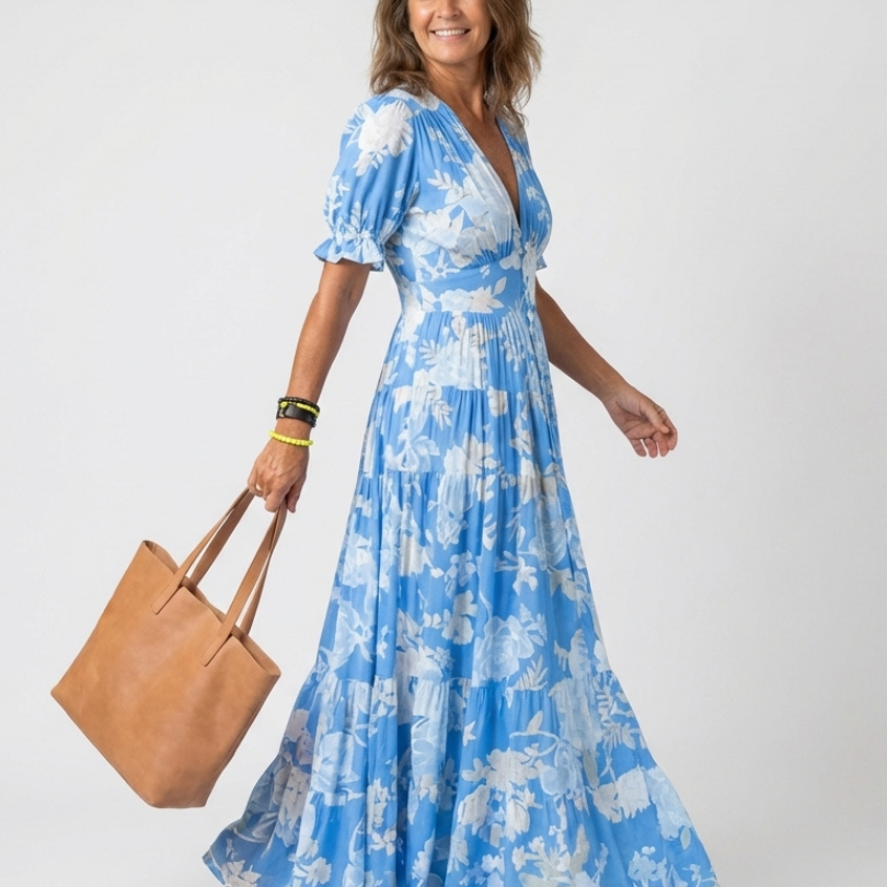Ione | Short-Sleeve Floral Midi Dress