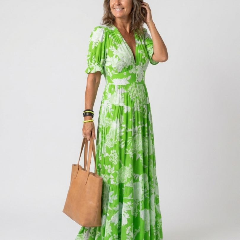 Ione | Short-Sleeve Floral Midi Dress