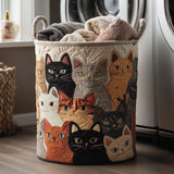 Cosy Purr hand-quilted laundry basket – a patchwork of cats