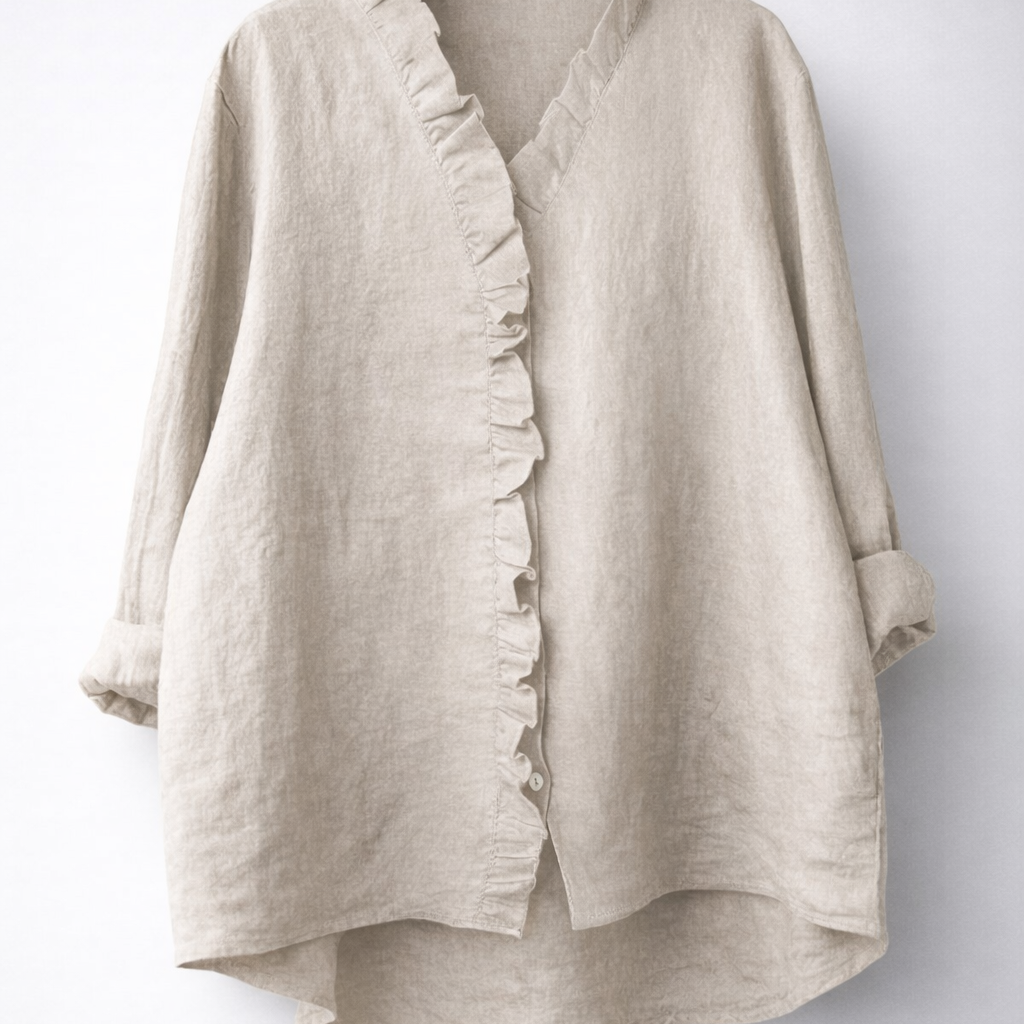 Luisa™ Elegant Ruffled Linen Blend Shirt