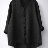 Luisa™ Elegant Ruffled Linen Blend Shirt