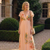 Calista | Pleated Floral Maxi Dress with Sleeves