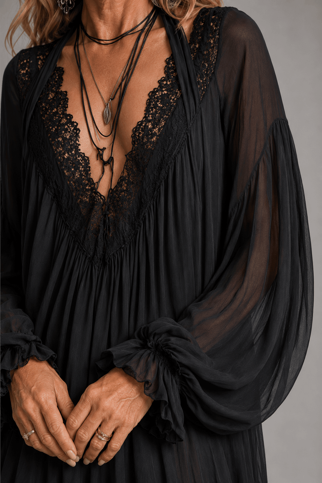 Oriella™ black ruffle A-line mini dress – image 4